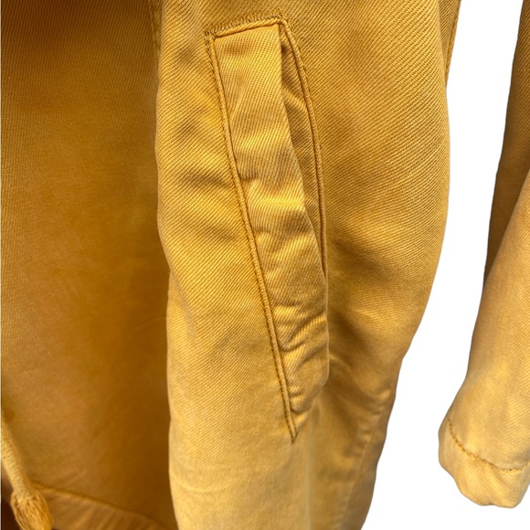 Max Jeans Draped Jacket in Mustard Yellow, Fall Trench Coat, Open Tie Front Coat - Picture 8 of 13